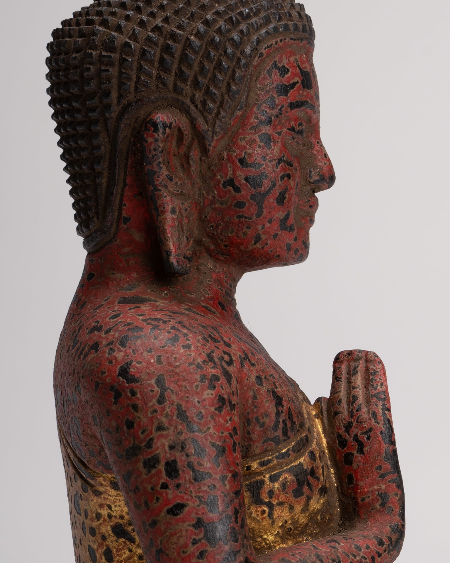 Buddha Statue - Antique Khmer Style Cambodia Seated Wood Buddha Statue Teaching Mudra - 26cm/10"