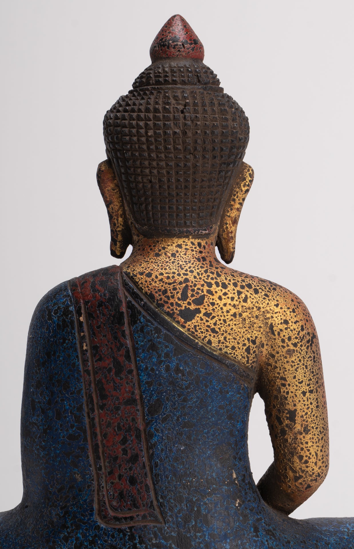 Buddha Sculpture - Antique Khmer Style Wood Seated Buddha Statue Dhyana Meditation Mudra - 26cm/11"