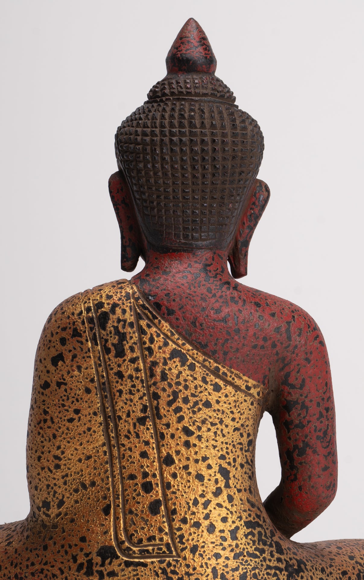 Buddha Sculpture - Antique Khmer Style Wood Seated Buddha Statue Dhyana Meditation Mudra - 26cm/11"