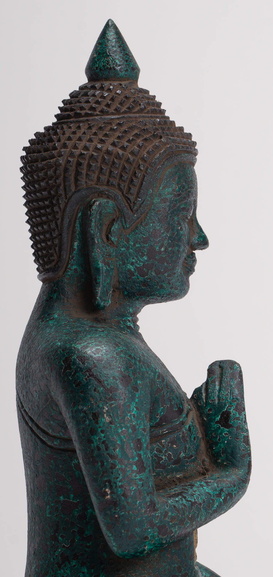 Buddha Statue - Antique Khmer Style Cambodia Seated Wood Buddha Statue Teaching Mudra - 26cm/10"