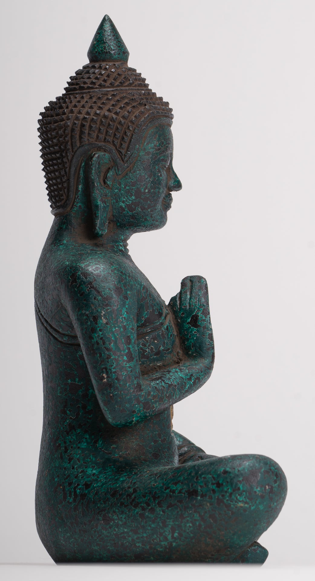 Buddha Statue - Antique Khmer Style Cambodia Seated Wood Buddha Statue Teaching Mudra - 26cm/10"