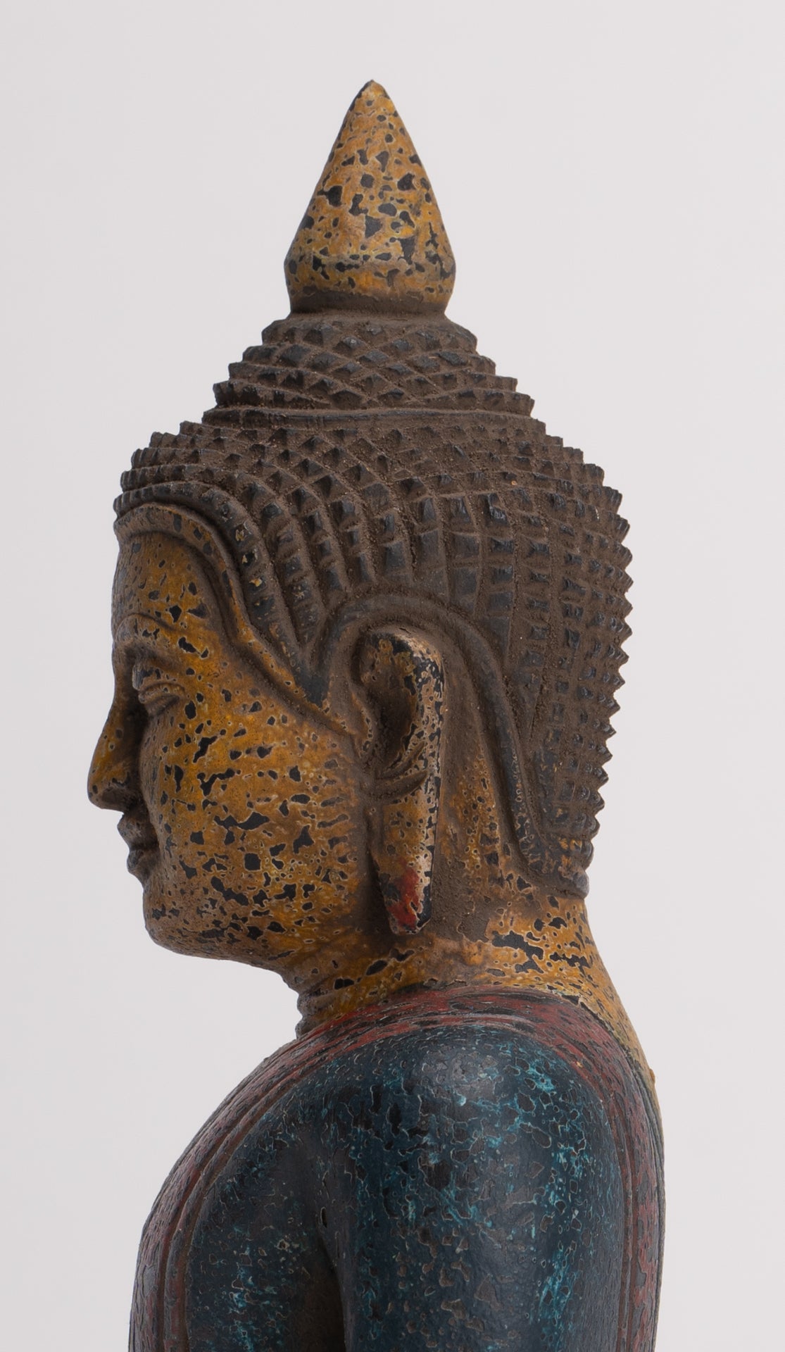 Buddha Sculpture - Antique Khmer Style Wood Seated Buddha Statue Dhyana Meditation Mudra - 20cm/8"