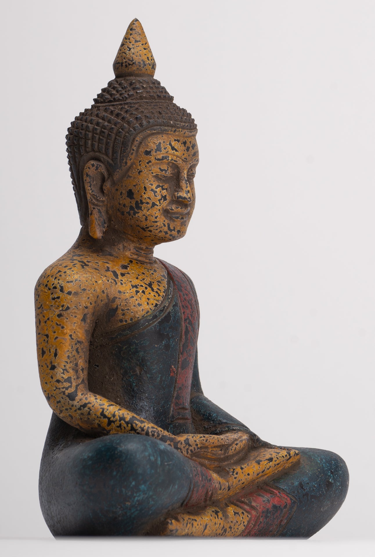 Buddha Sculpture - Antique Khmer Style Wood Seated Buddha Statue Dhyana Meditation Mudra - 20cm/8"