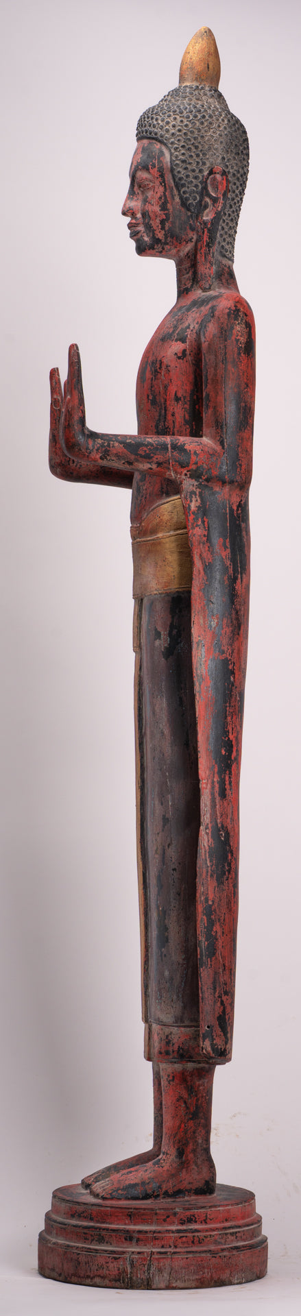 Large Buddha Statue - Antique Khmer Style Wood Standing Protection Monday Buddha Statue - 164cm/66"