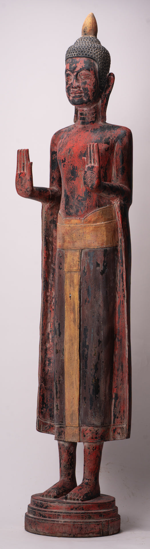 Large Buddha Statue - Antique Khmer Style Wood Standing Protection Monday Buddha Statue - 164cm/66"