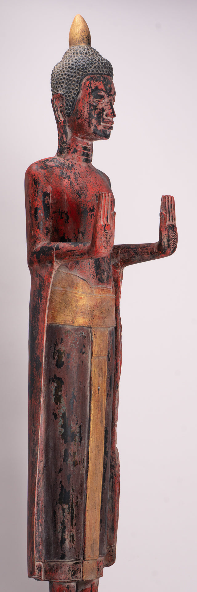 Large Buddha Statue - Antique Khmer Style Wood Standing Protection Monday Buddha Statue - 164cm/66"