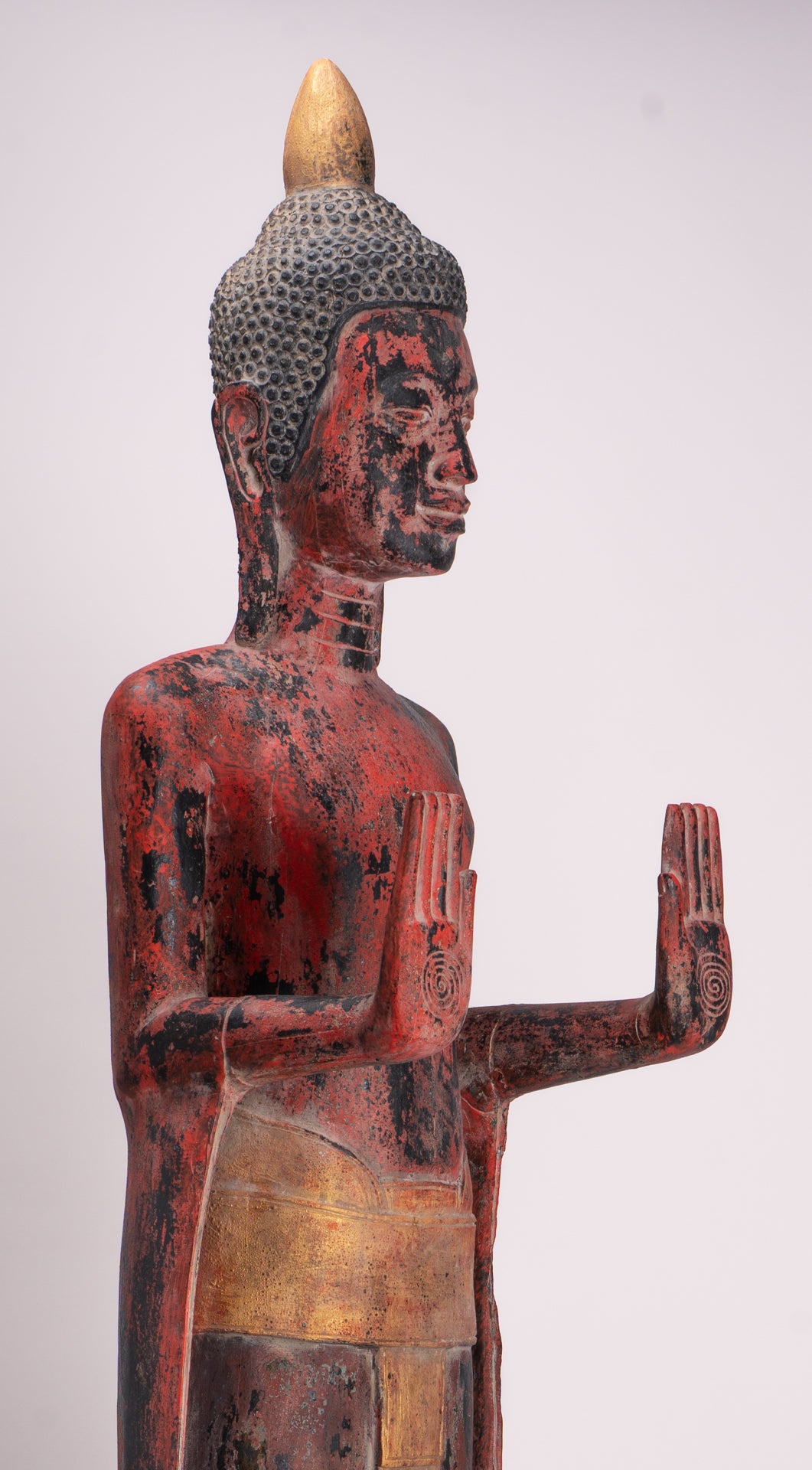 Large Buddha Statue - Antique Khmer Style Wood Standing Protection Monday Buddha Statue - 164cm/66"