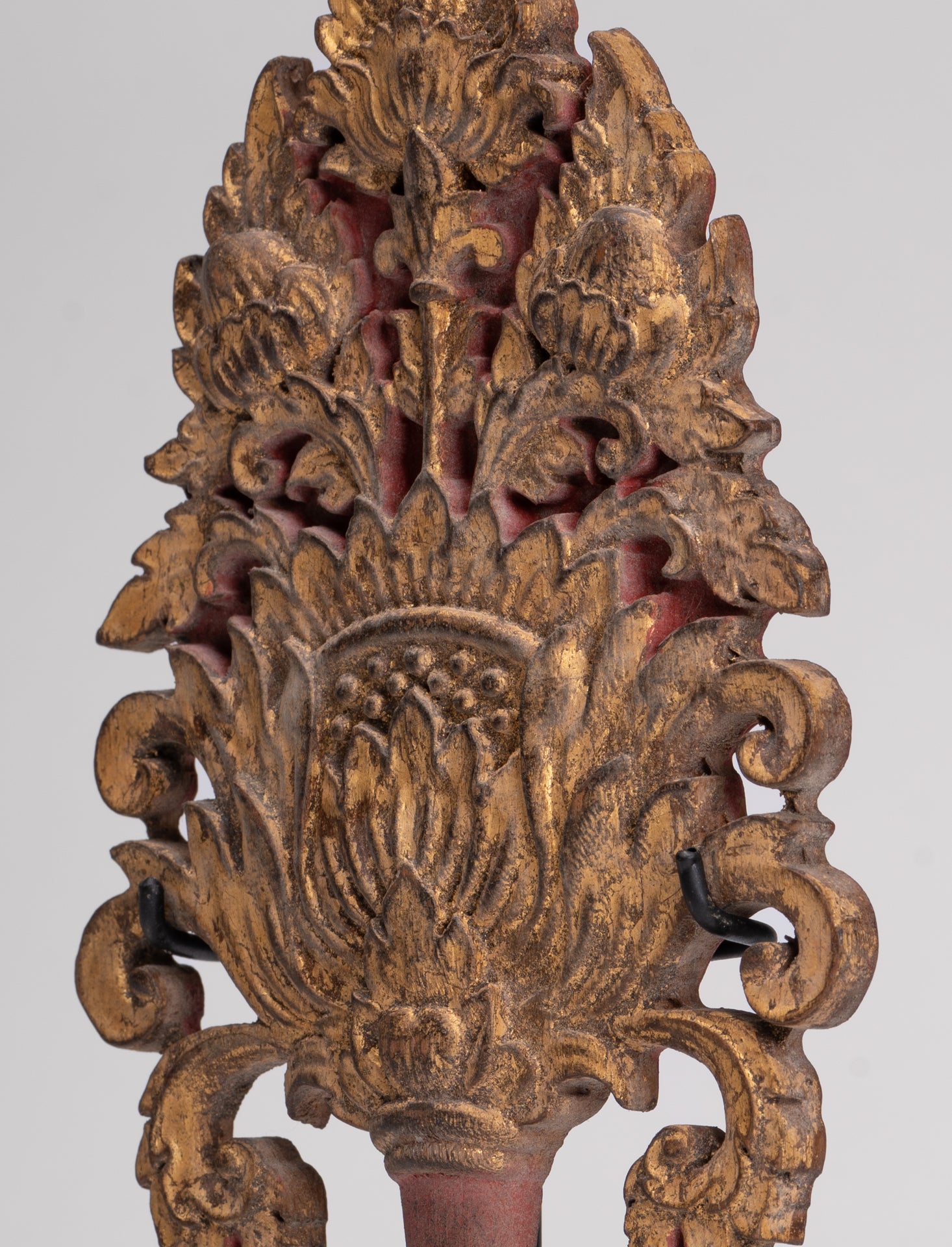 Antique Thai Style Wood Devotional Buddha Fan - 26cm/10"