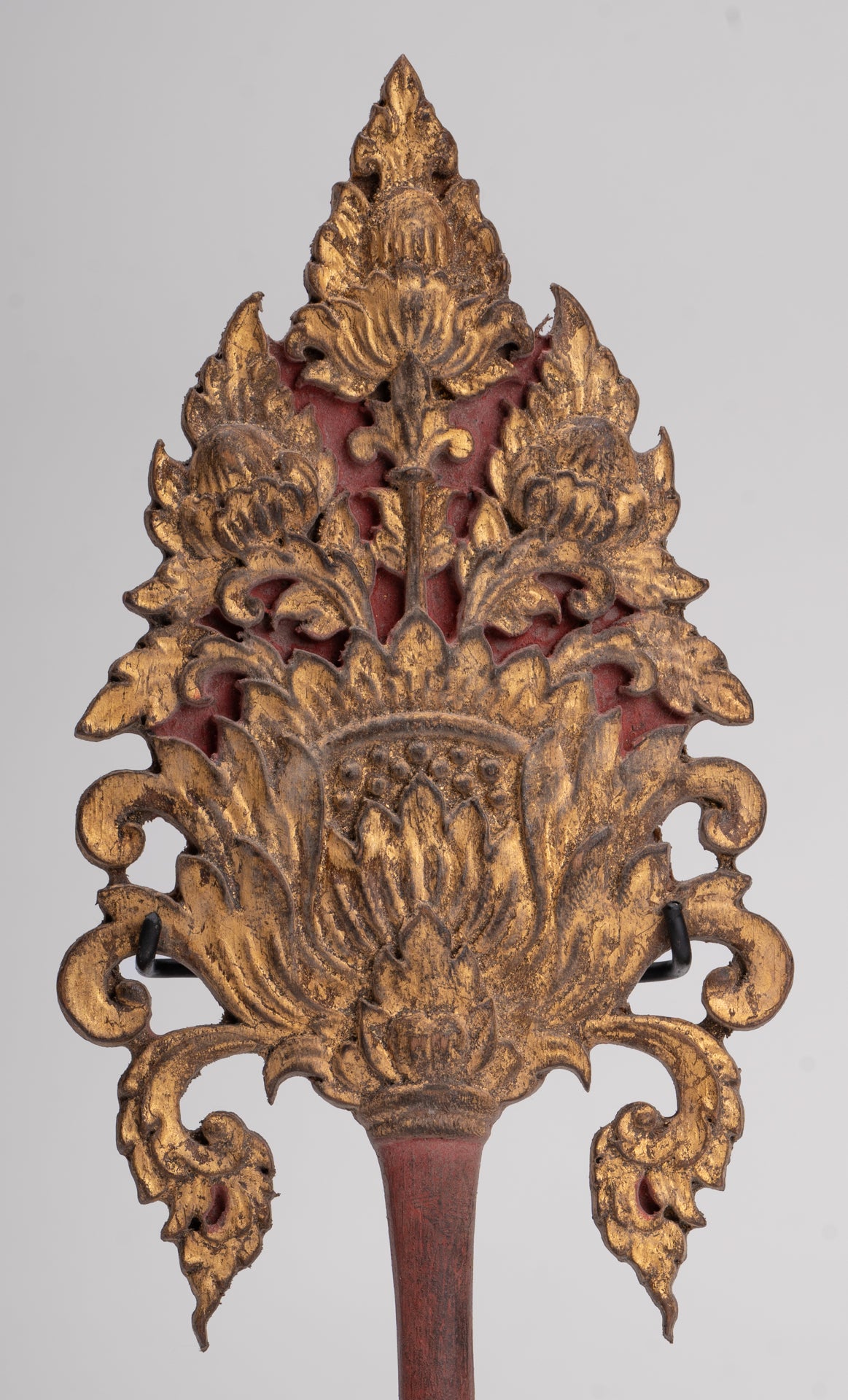 Antique Thai Style Wood Devotional Buddha Fan - 26cm/10"