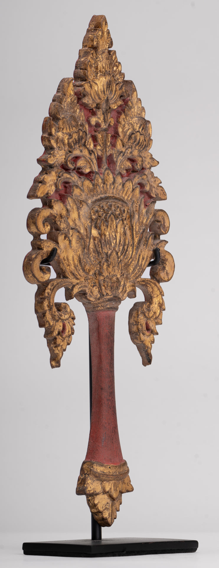 Antique Thai Style Wood Devotional Buddha Fan - 26cm/10"