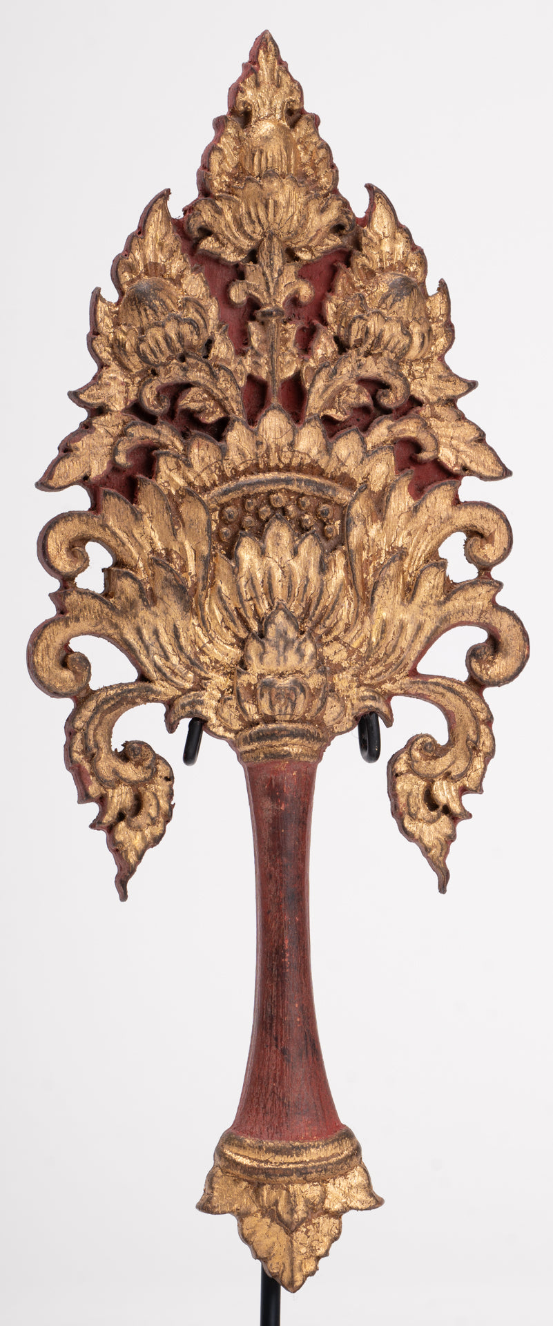 Antique Thai Style Wood Devotional Buddha Fan - 28cm/11"