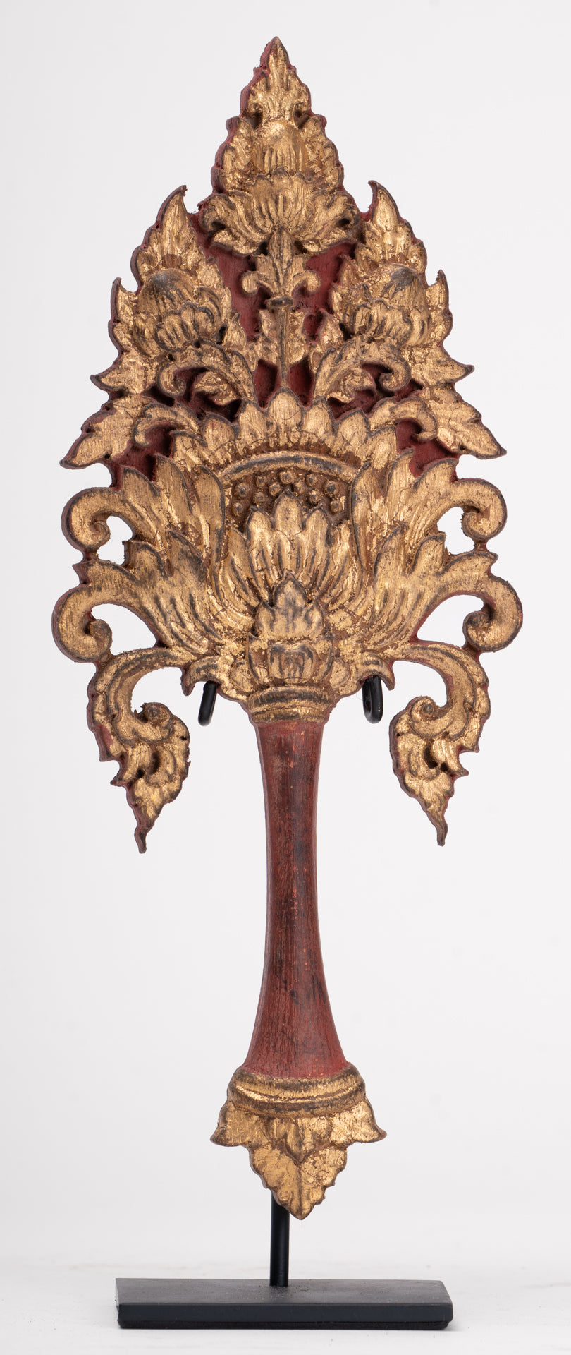 Antique Thai Style Wood Devotional Buddha Fan - 28cm/11"