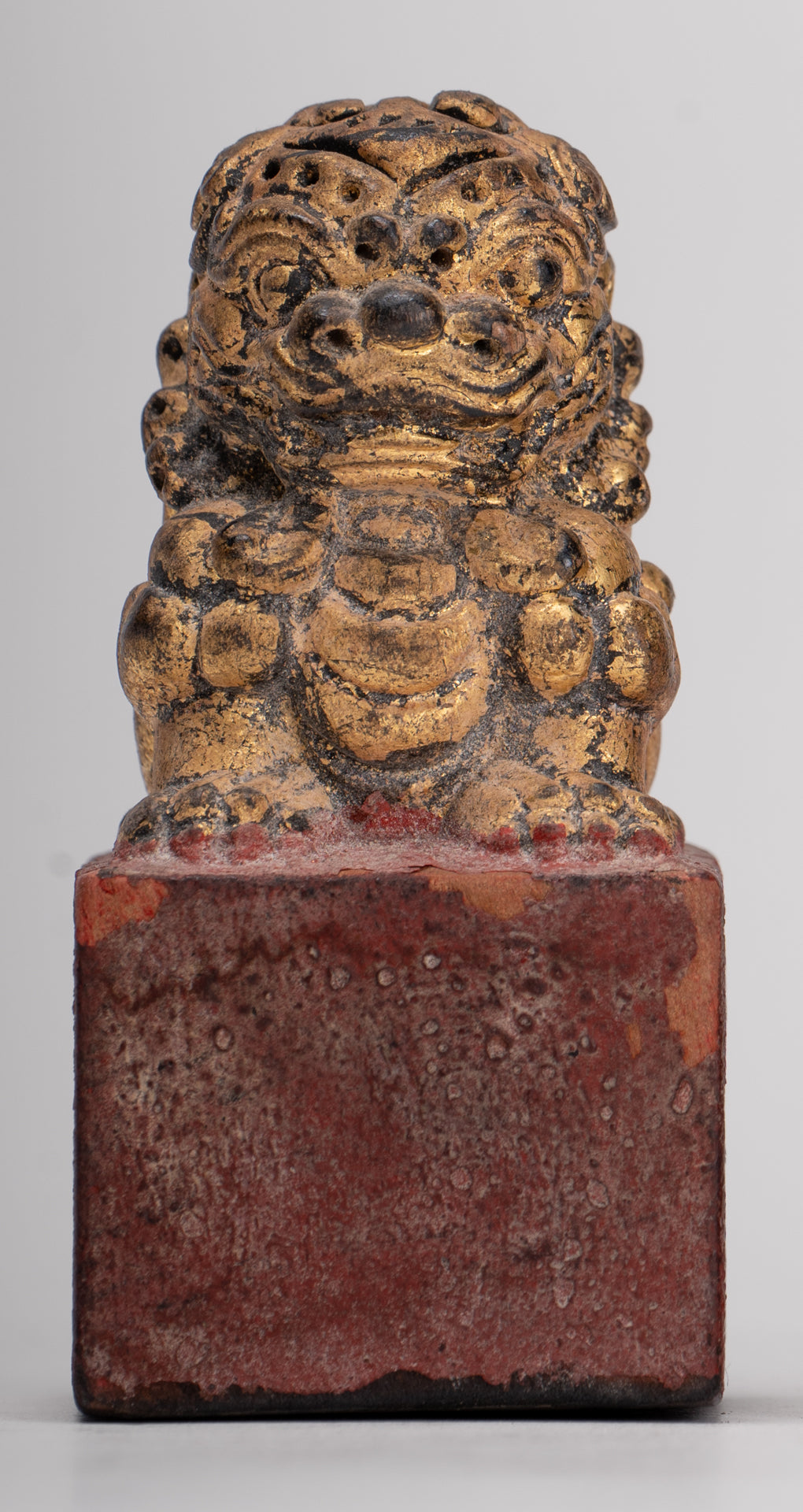 Antique Chinese Style Wood Temple Guardian Lions Shishi Lions Foo Dogs Imperial Lions (Pair) - 8cm/3"