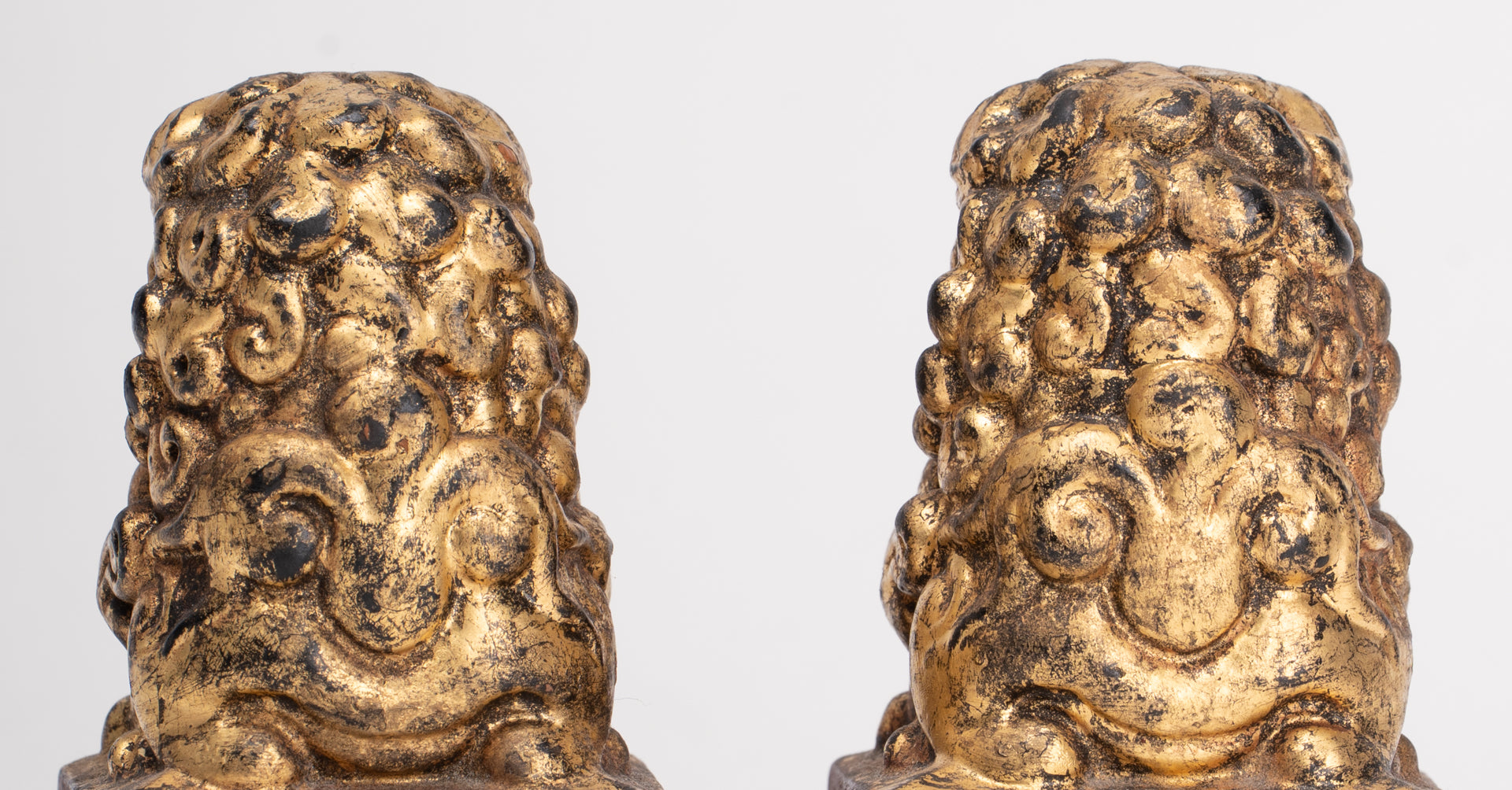 Antique Chinese Style Wood Temple Guardian Lions Shishi Lions Foo Dogs Imperial Lions (Pair) - 9.5cm/4"