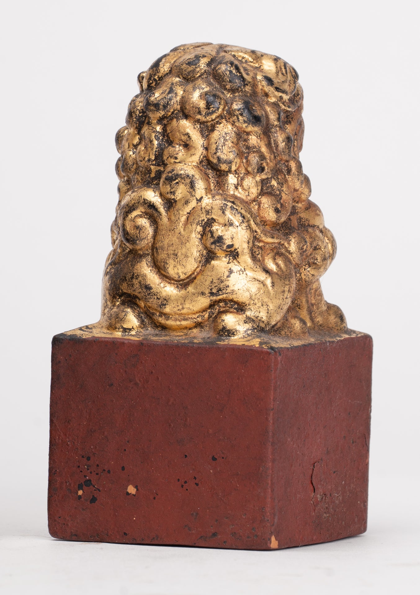 Antique Chinese Style Wood Temple Guardian Lions Shishi Lions Foo Dogs Imperial Lions (Pair) - 9.5cm/4"