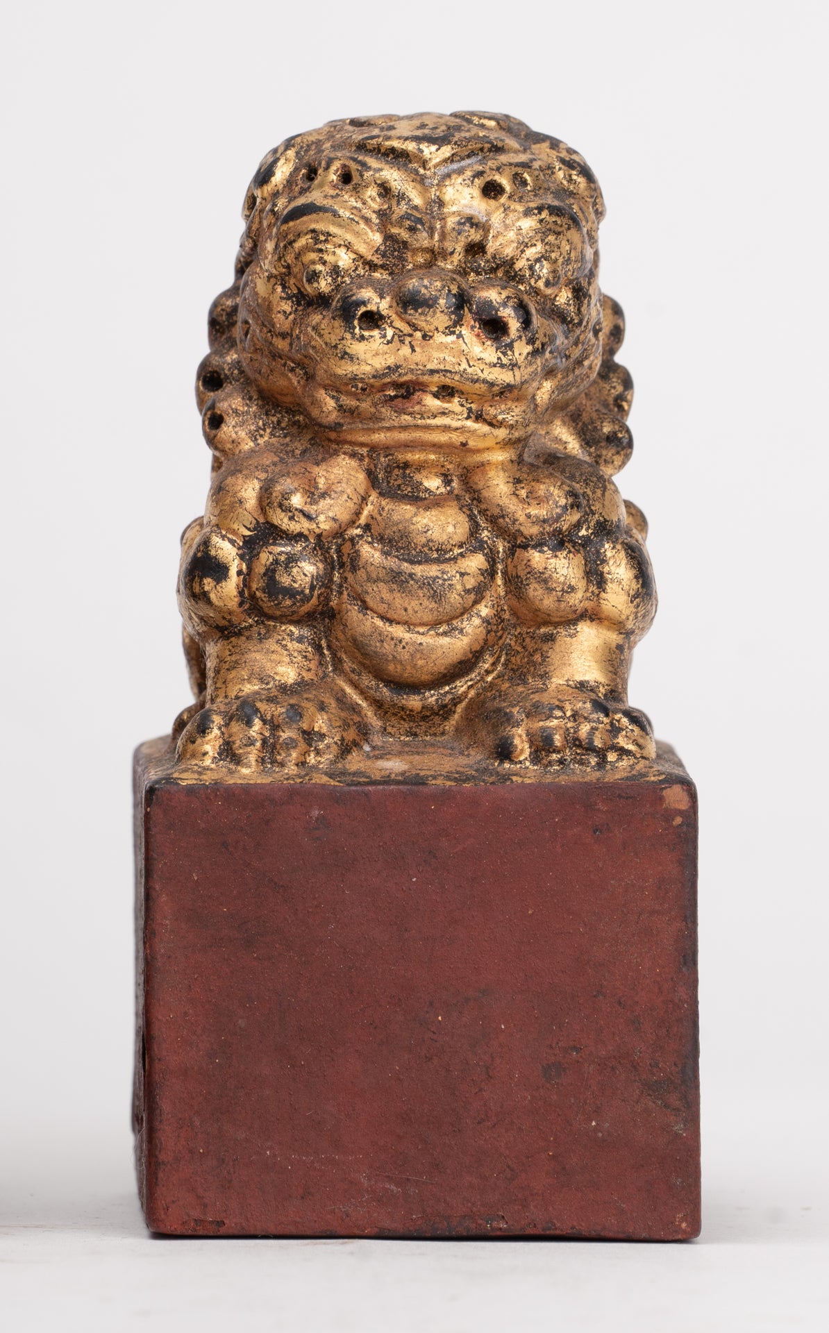 Antique Chinese Style Wood Temple Guardian Lions Shishi Lions Foo Dogs Imperial Lions (Pair) - 9.5cm/4"