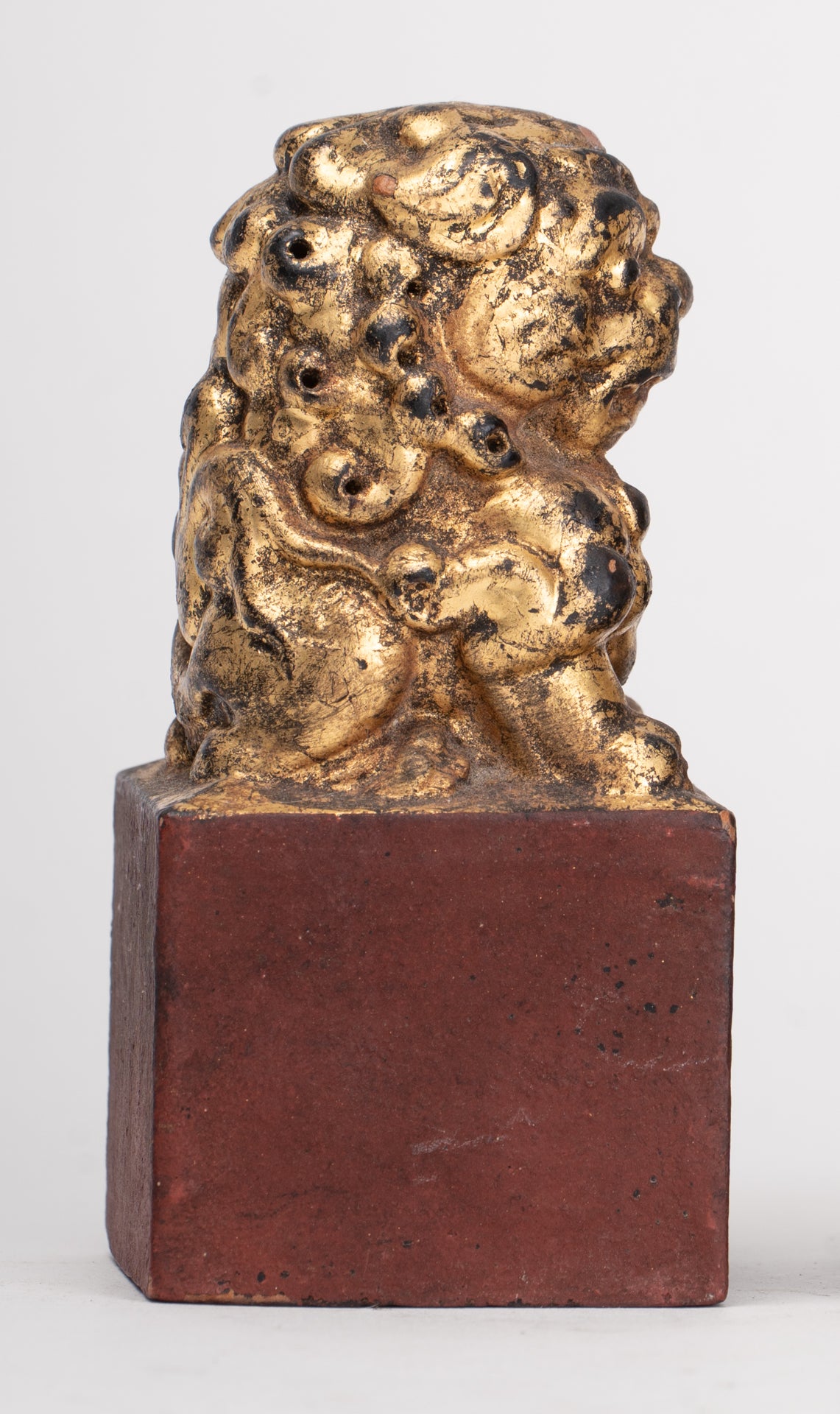 Antique Chinese Style Wood Temple Guardian Lions Shishi Lions Foo Dogs Imperial Lions (Pair) - 9.5cm/4"