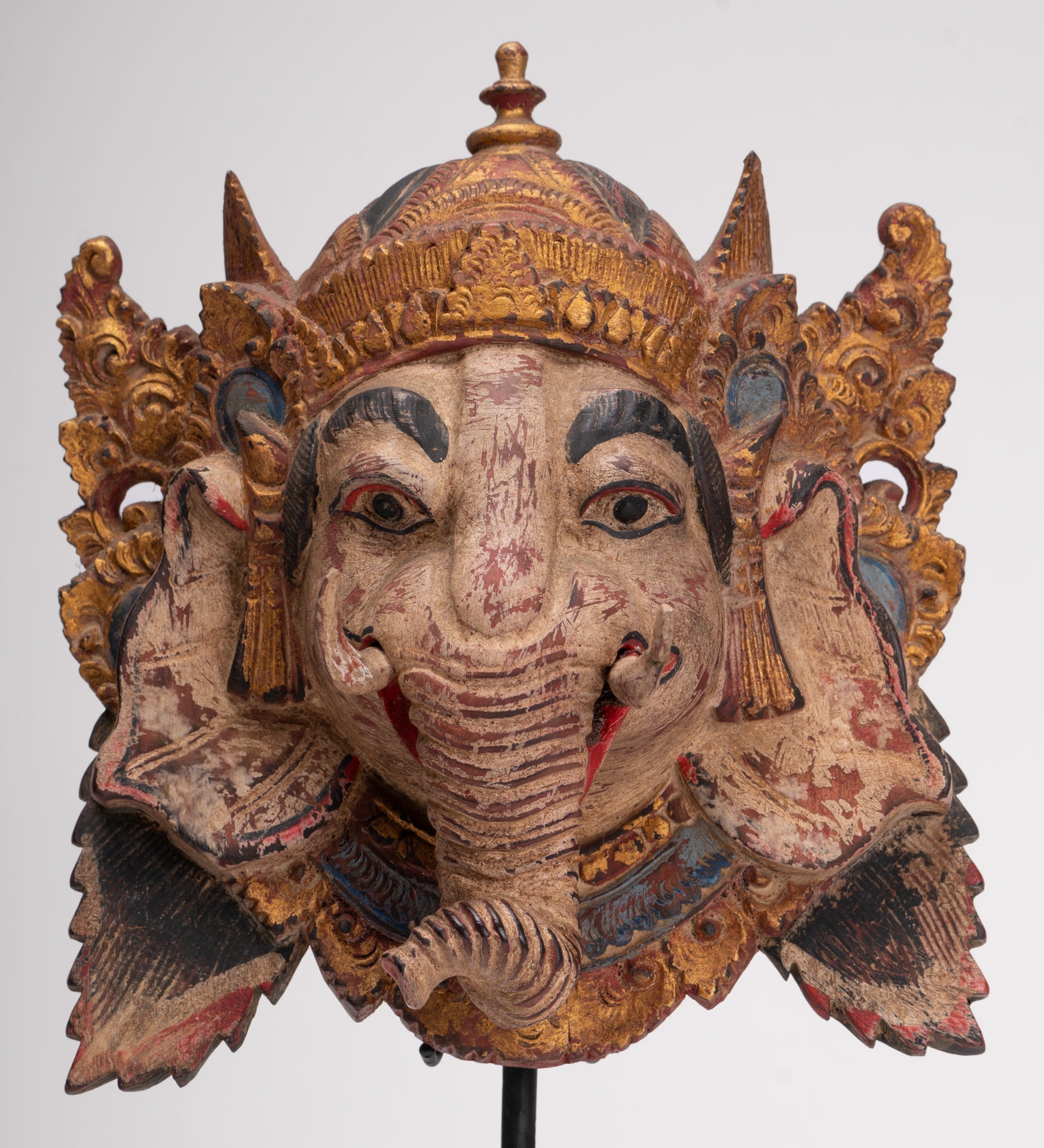 Ganesha Statue - Antique Javanese Style Wood Mounted Majapahit Ganesha Statue - 35.5cm/14"