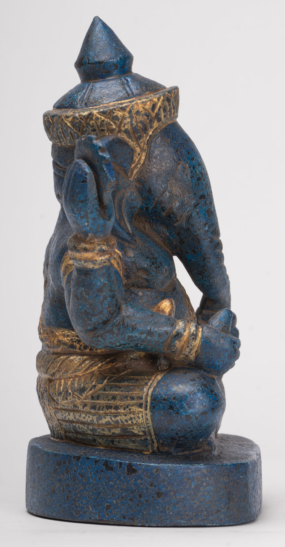 Ganesh Statue - Antique Khmer Style Seated Wood Ganesha Statue - 22cm/9"