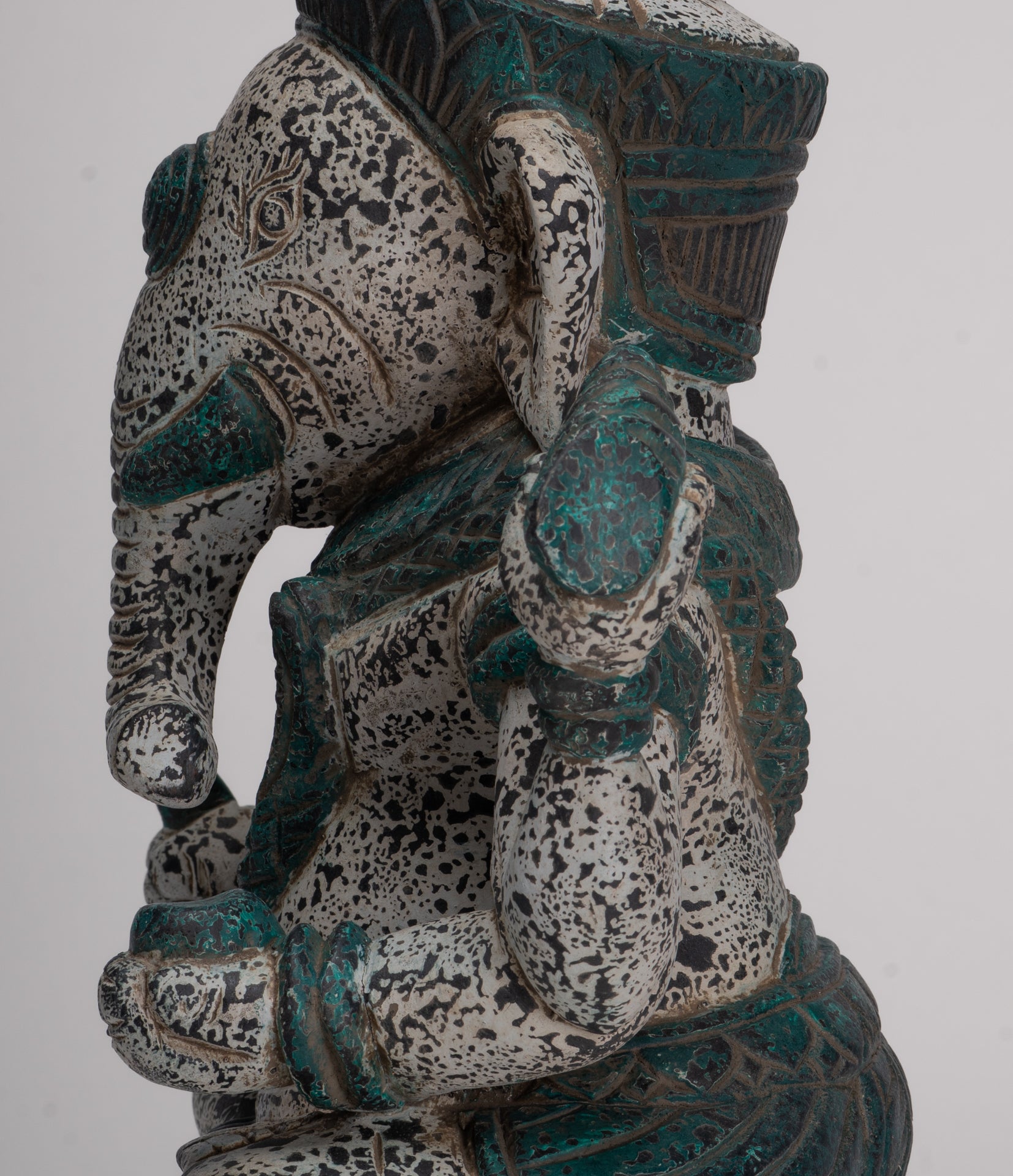 Ganesh Statue - Antique Khmer Style Seated Wood Ganesha Statue - 34cm/14"
