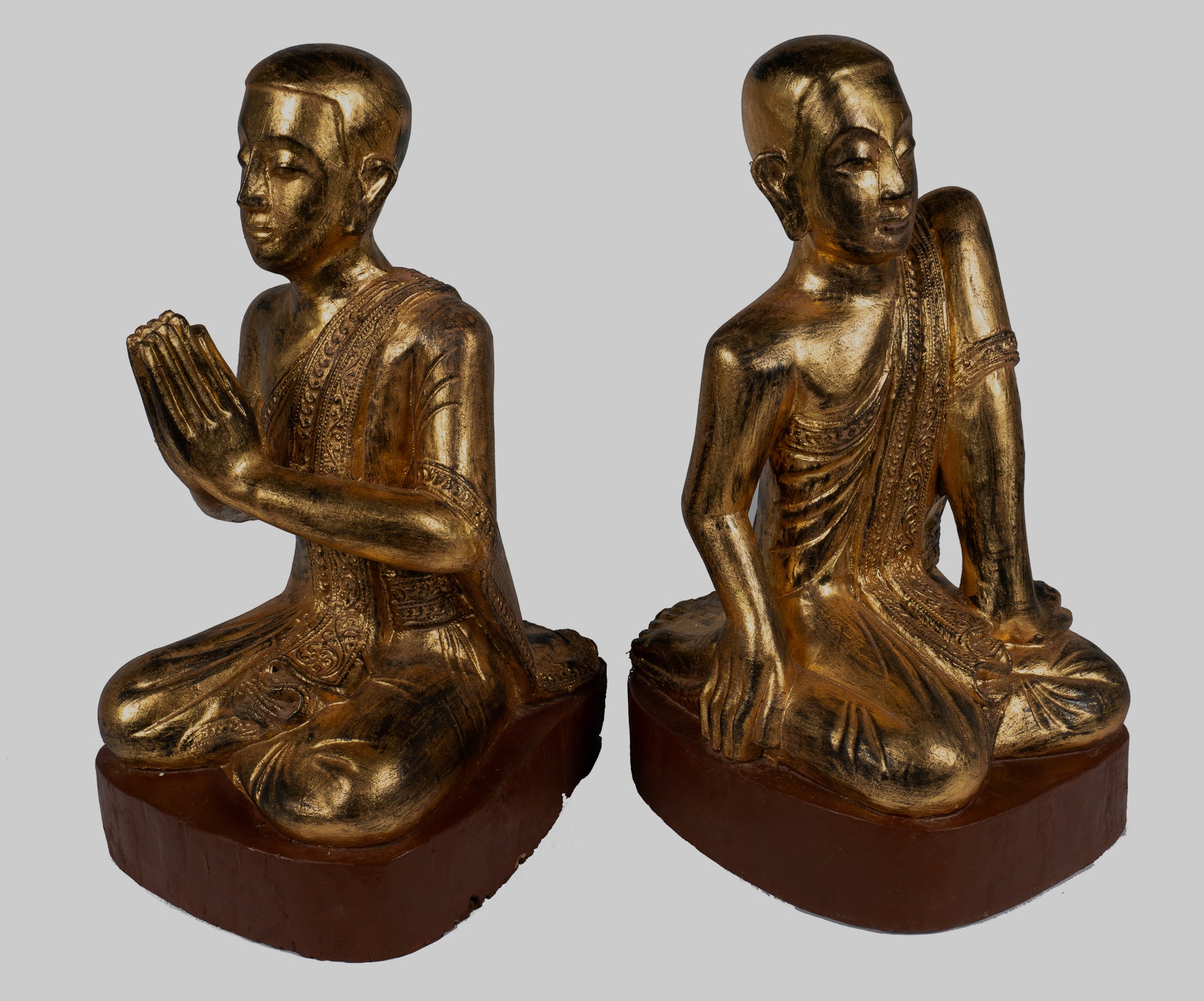 Estatuas de discípulos antiguos - Estatua de los discípulos de Buda de estilo birmano antiguo de estilo birmano (par) - 50 cm/20 "