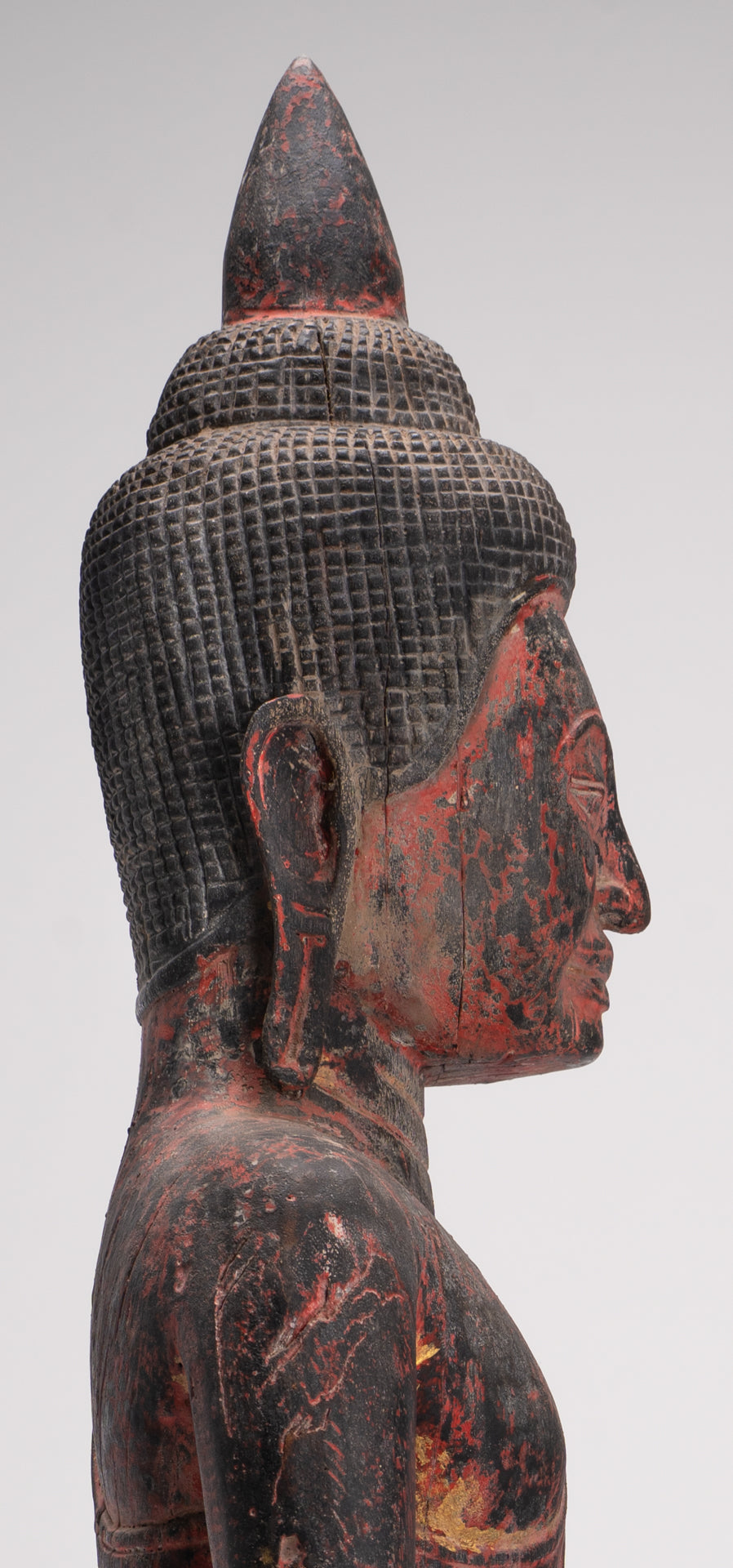 Buddha Statue - Antique Khmer Style SE Asia Seated Wood Meditation Buddha Statue - 85cm/34"