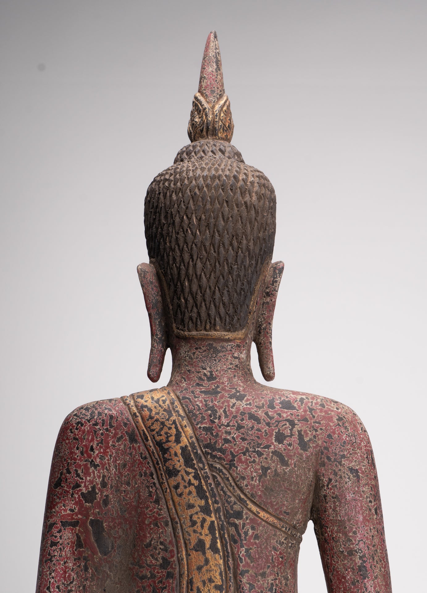 Buddha Statue - Antique Khmer Style SE Asia Seated Wood Enlightenment Buddha Statue - 81cm/32"