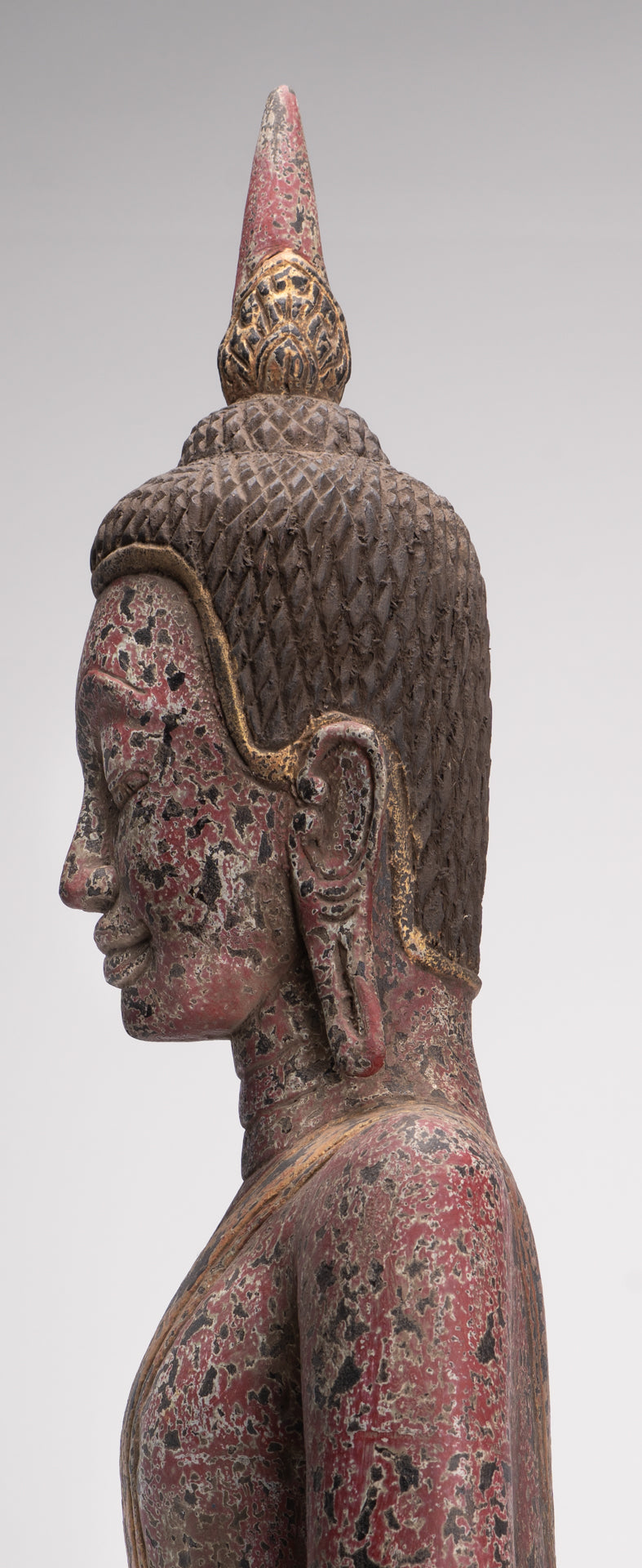 Buddha Statue - Antique Khmer Style SE Asia Seated Wood Enlightenment Buddha Statue - 81cm/32"