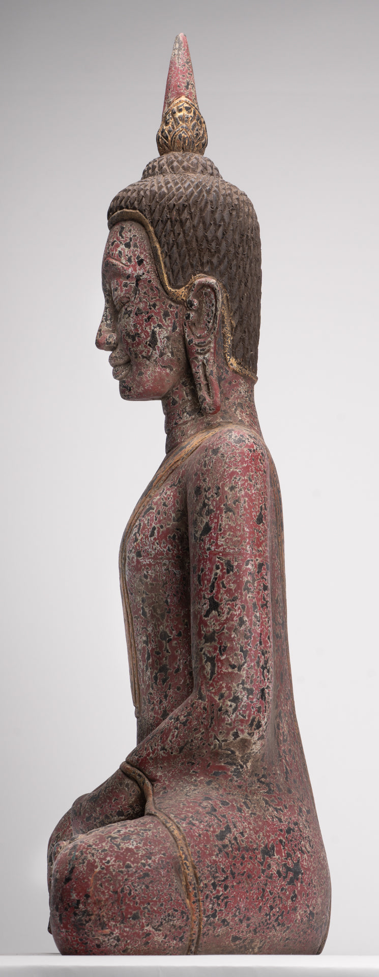 Buddha Statue - Antique Khmer Style SE Asia Seated Wood Enlightenment Buddha Statue - 81cm/32"