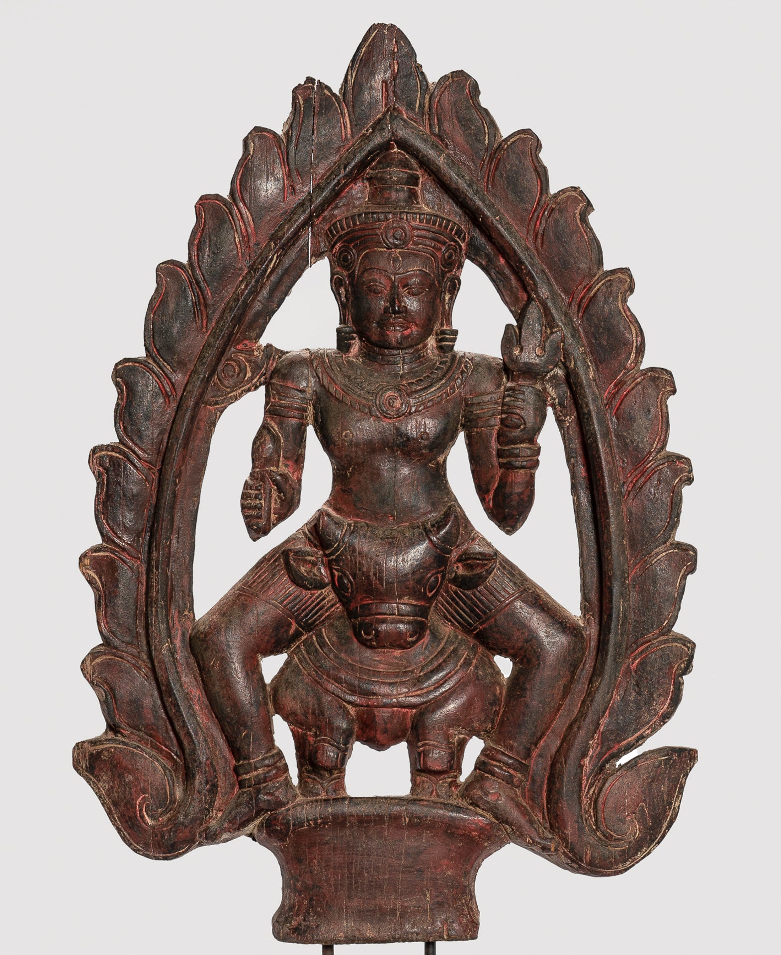 Shiva Statue - Antique Khmer Style SE Asia Wood Bas Relief Nandi & Shiva Statue - 105cm/42"