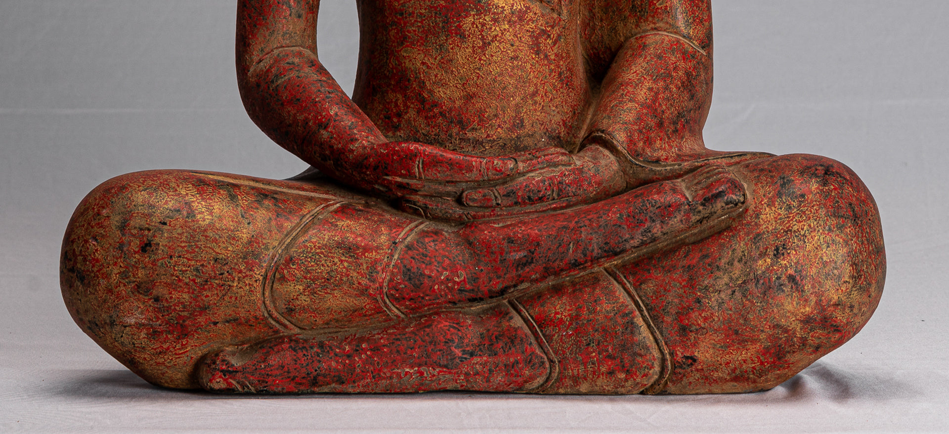 Buddha Statue - Antique Khmer Style SE Asia Seated Wood Meditation Buddha Statue - 51cm/20"