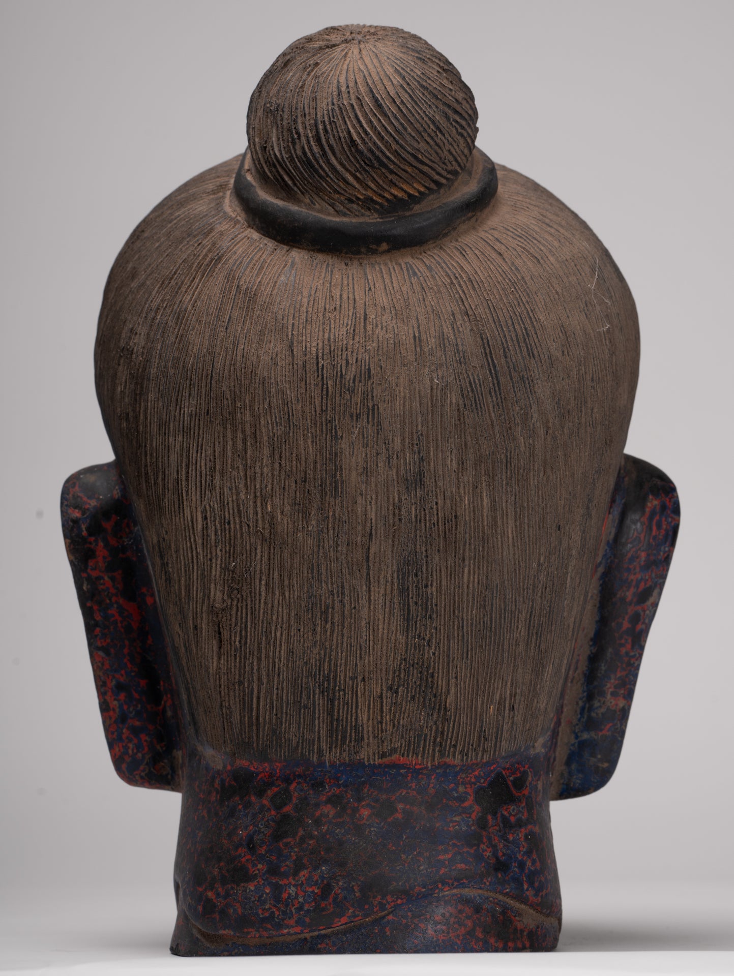 Jayavarman Statue - Antique Khmer Style Wood Jayavarman VII Head Statue - 29cm/12"