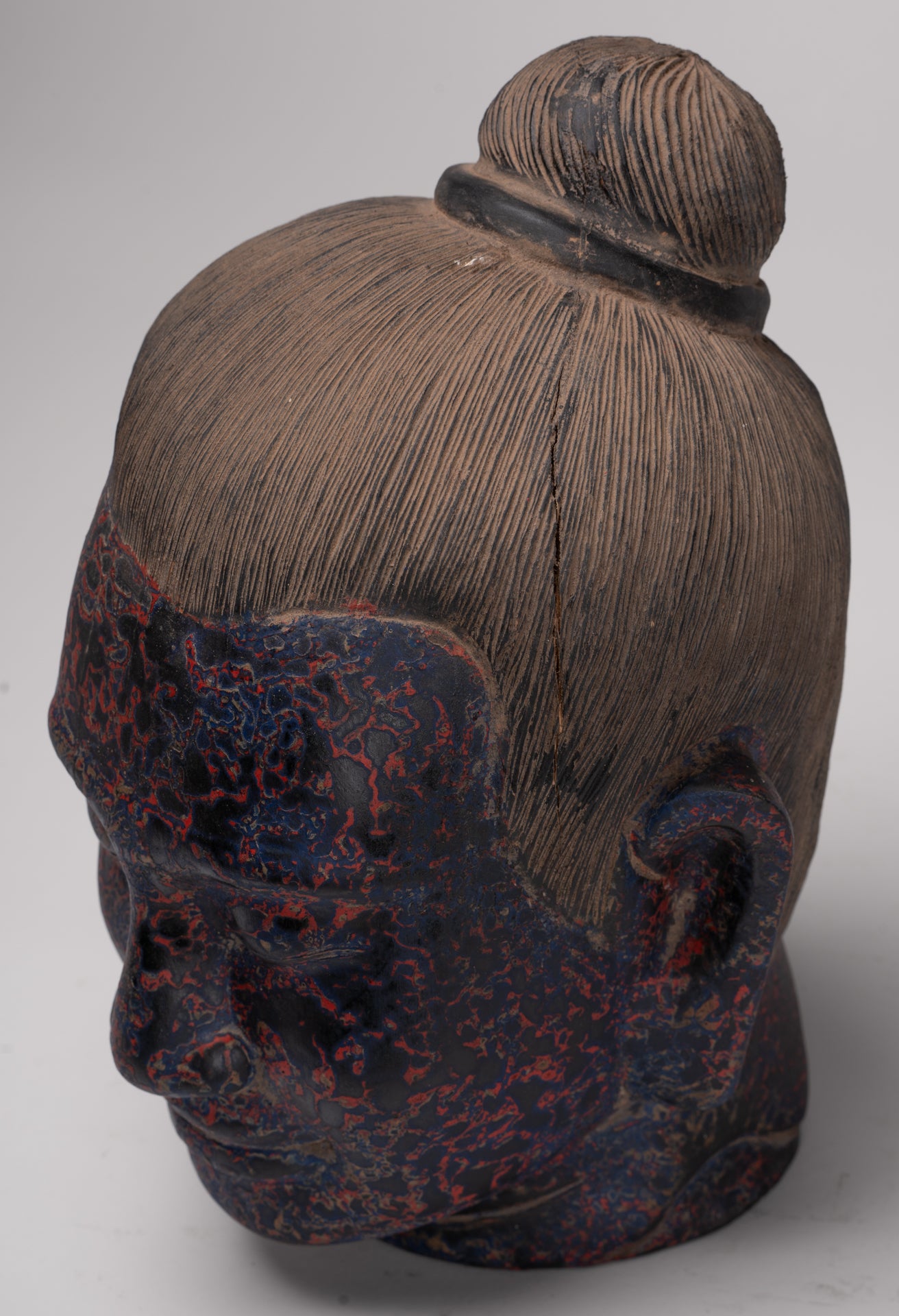 Jayavarman Statue - Antique Khmer Style Wood Jayavarman VII Head Statue - 29cm/12"