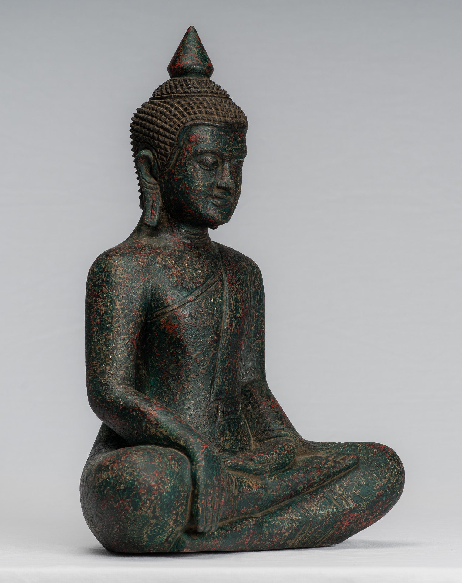 Buddha Statue - Antique Khmer Style SE Asia Seated Wood Enlightenment Buddha Statue - 39cm/16"