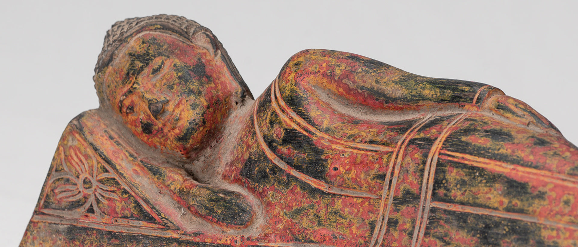 Buddha Statue - Antique Thai Style Wood Reclining Nirvana Buddha Statue - 30cm/12" Long