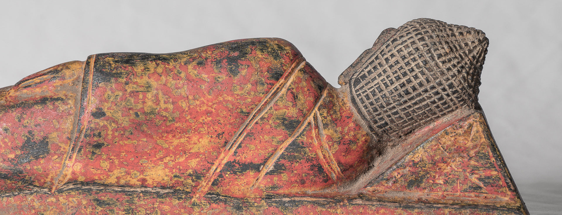 Buddha Statue - Antique Thai Style Wood Reclining Nirvana Buddha Statue - 30cm/12" Long