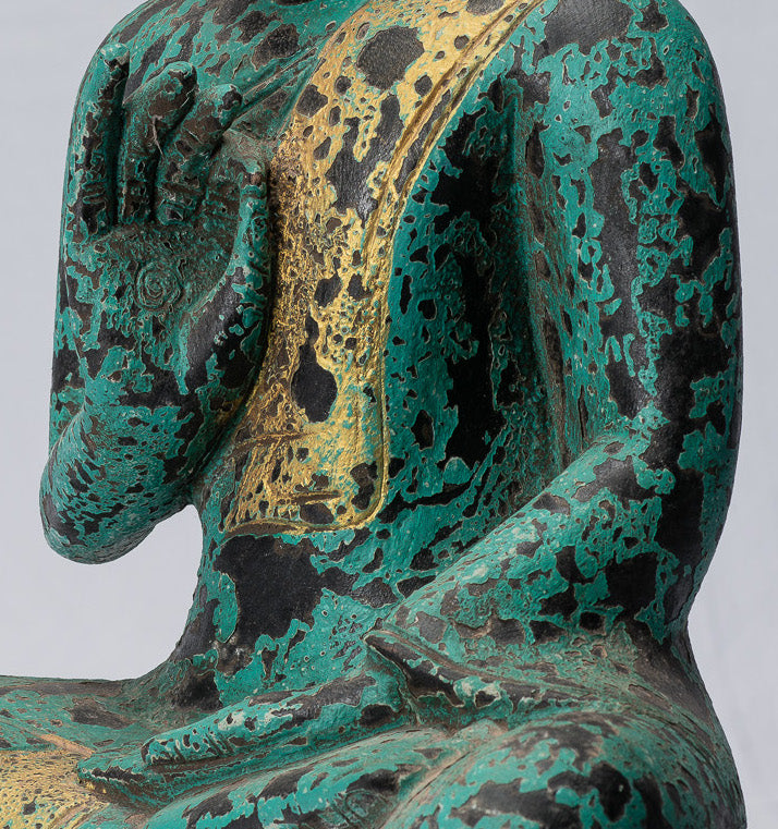 Escultura de Buda - Buda - Estatua de Buda de madera de estilo jemer antiguo de estilo jemer enseñando Mudra - 39cm/16 "