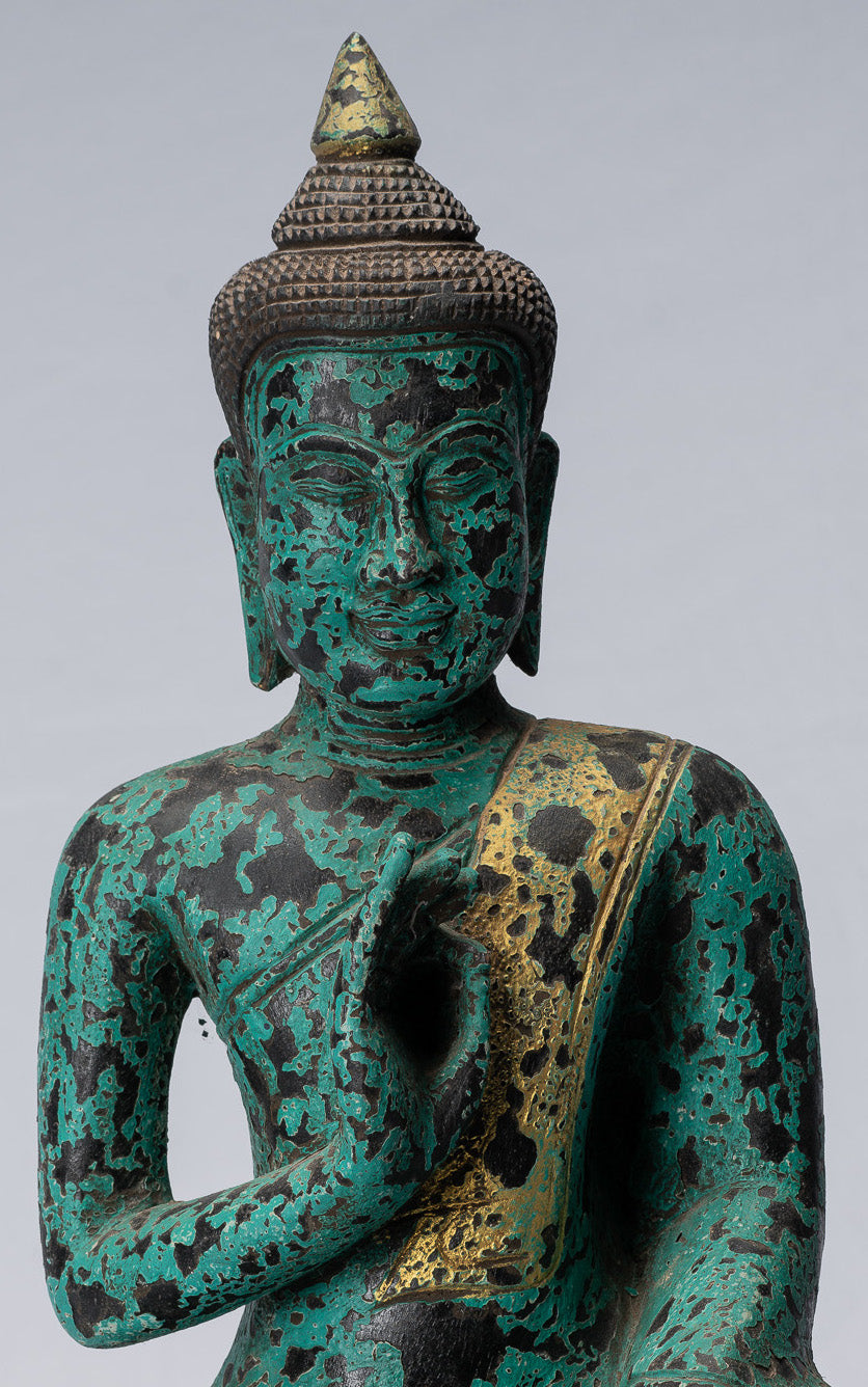 Escultura de Buda - Buda - Estatua de Buda de madera de estilo jemer antiguo de estilo jemer enseñando Mudra - 39cm/16 "