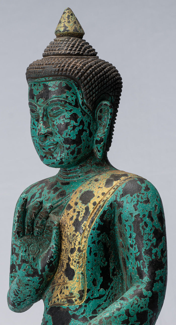 Escultura de Buda - Buda - Estatua de Buda de madera de estilo jemer antiguo de estilo jemer enseñando Mudra - 39cm/16 "