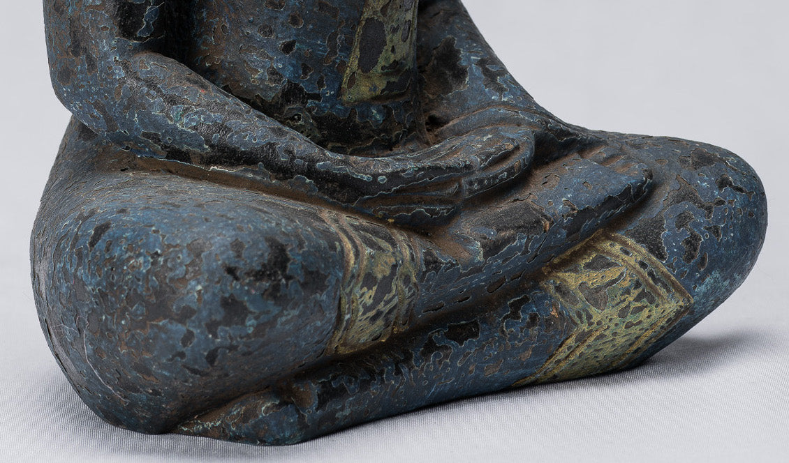 Buddha Sculpture - Antique Khmer in stile Khmer Seduto Buddha Statue Dhyana Meditation Mudra - 21 cm/8 "