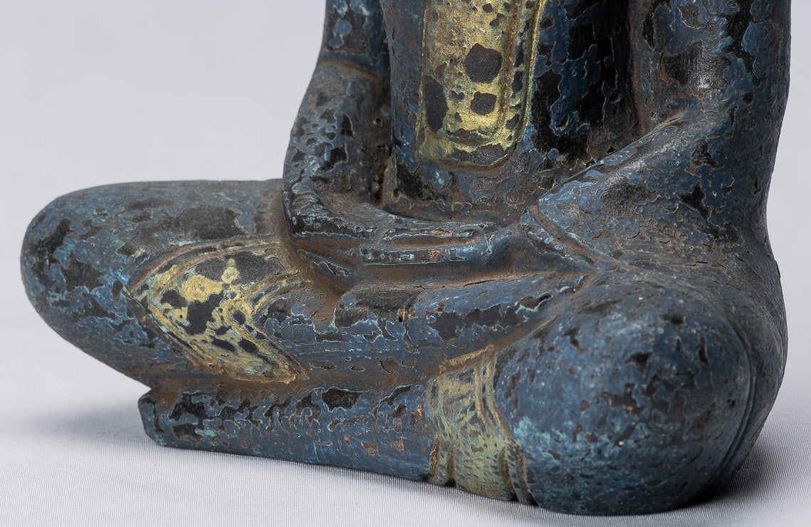 Buddha Sculpture - Antique Khmer in stile Khmer Seduto Buddha Statue Dhyana Meditation Mudra - 21 cm/8 "