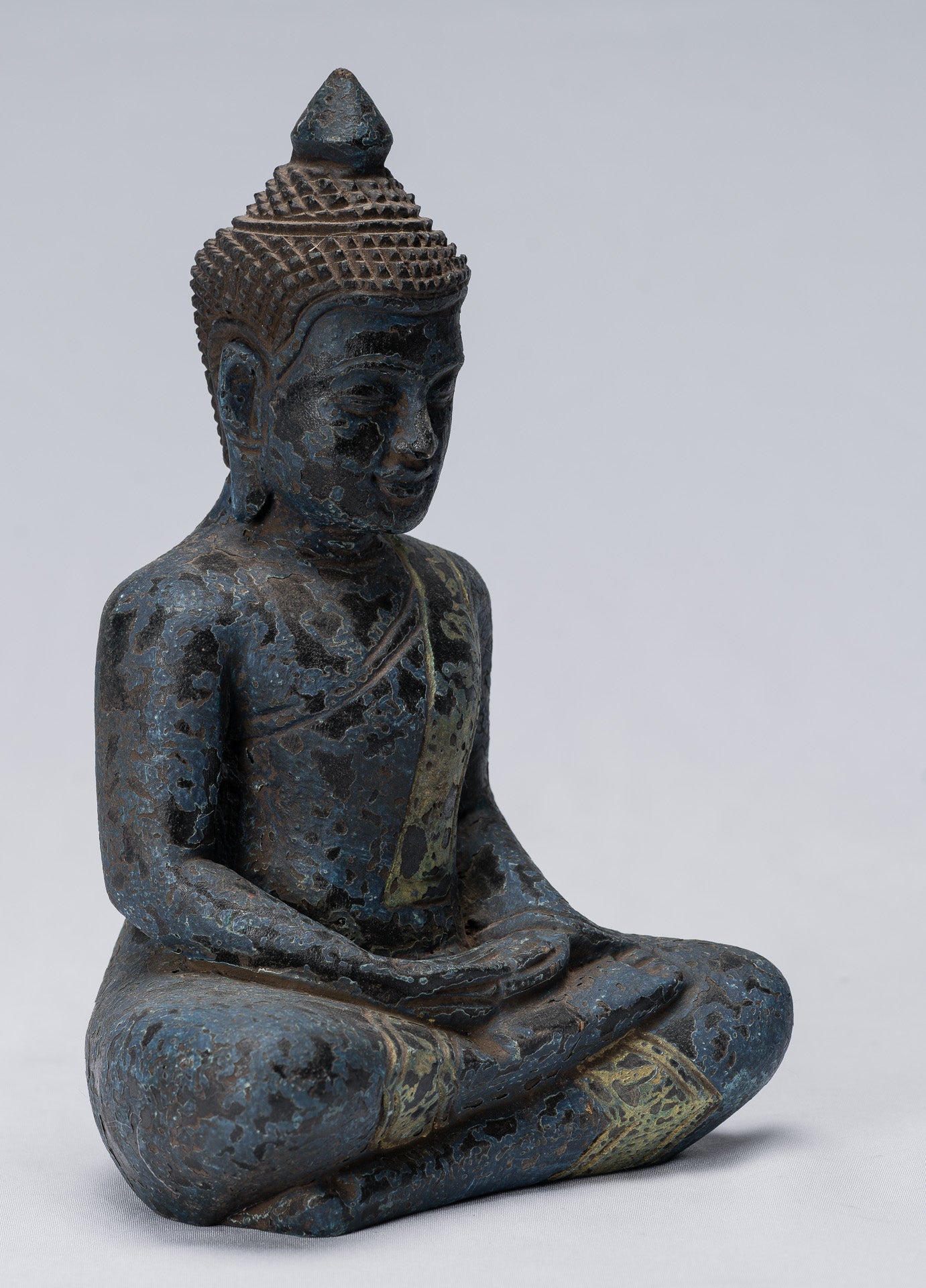 Buddha Sculpture - Antique Khmer in stile Khmer Seduto Buddha Statue Dhyana Meditation Mudra - 21 cm/8 "