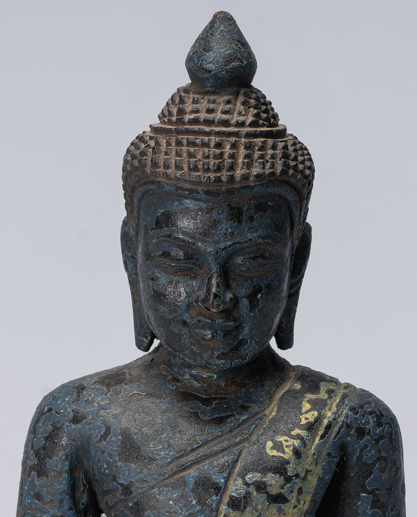 Buddha Sculpture - Antique Khmer in stile Khmer Seduto Buddha Statue Dhyana Meditation Mudra - 21 cm/8 "