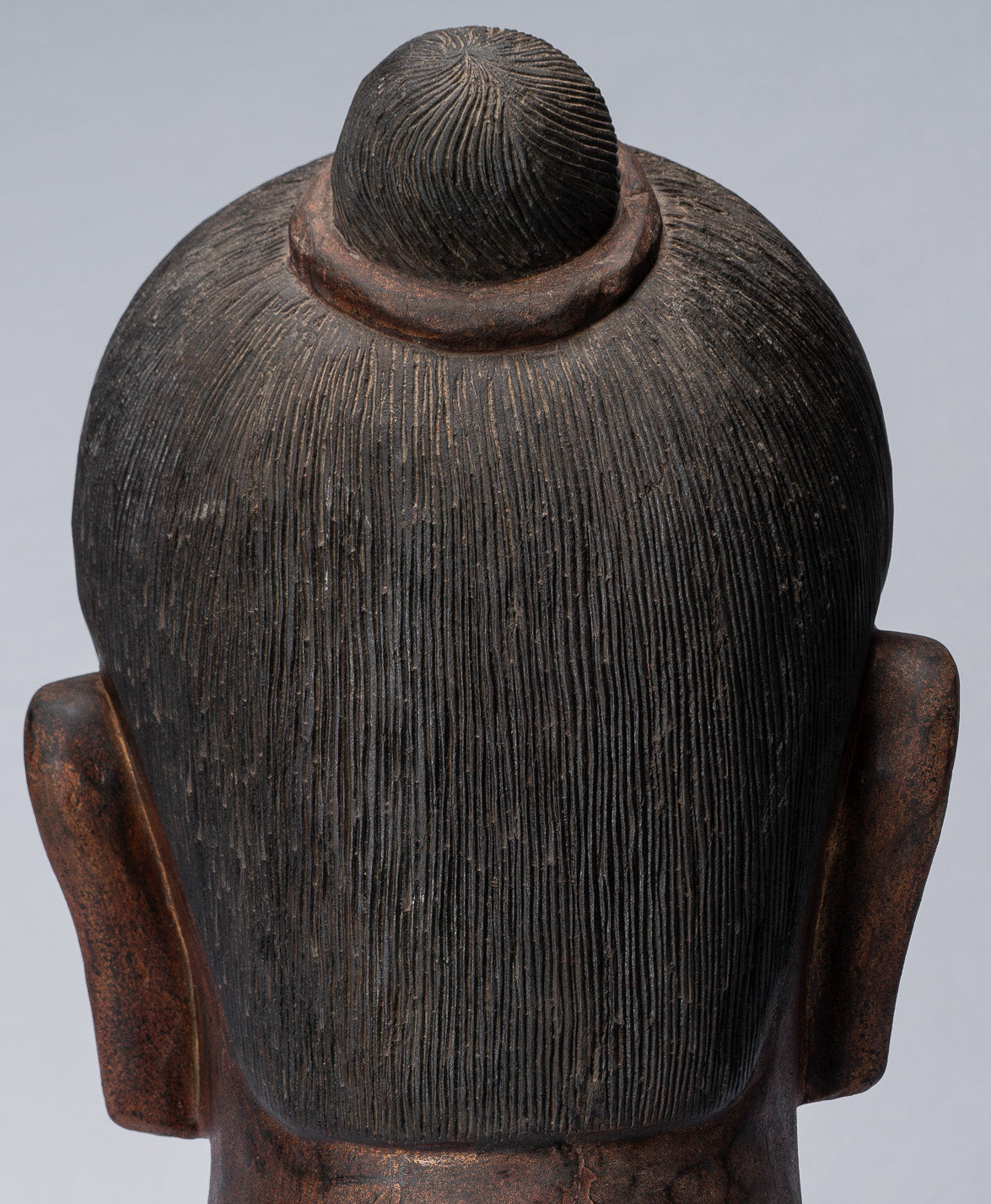 Jayavarman Statue - Antique Khmer Style Wood Jayavarman VII Head Statue - 42cm/17"