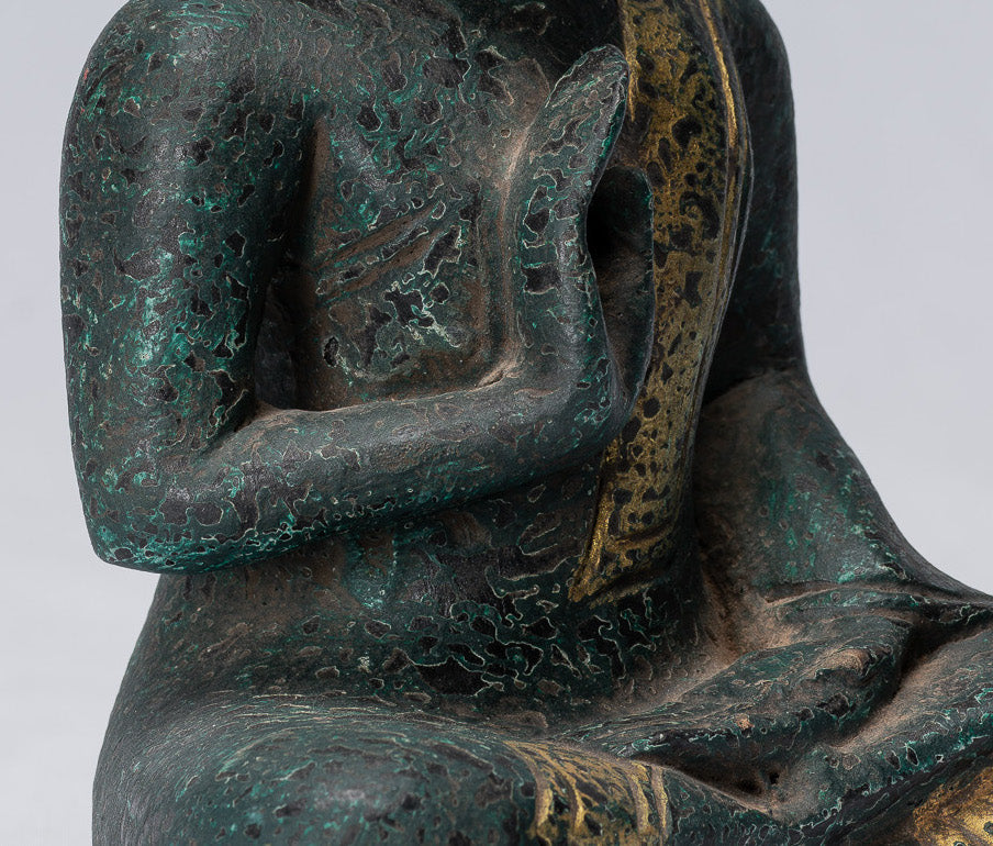 Escultura de Buda - Buda - Estatua de buda de madera de estilo jemer antiguo de estilo jemer enseñando mudra - 20 cm/8 "