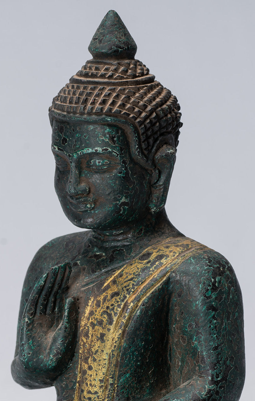 Escultura de Buda - Buda - Estatua de buda de madera de estilo jemer antiguo de estilo jemer enseñando mudra - 20 cm/8 "