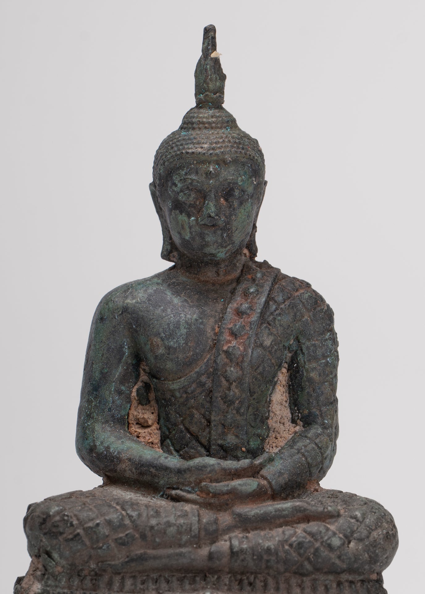 Buddha Sculpture - Antique Thai Style Bronze Seated Meditation Buddha Statue - 12.5cm/5"
