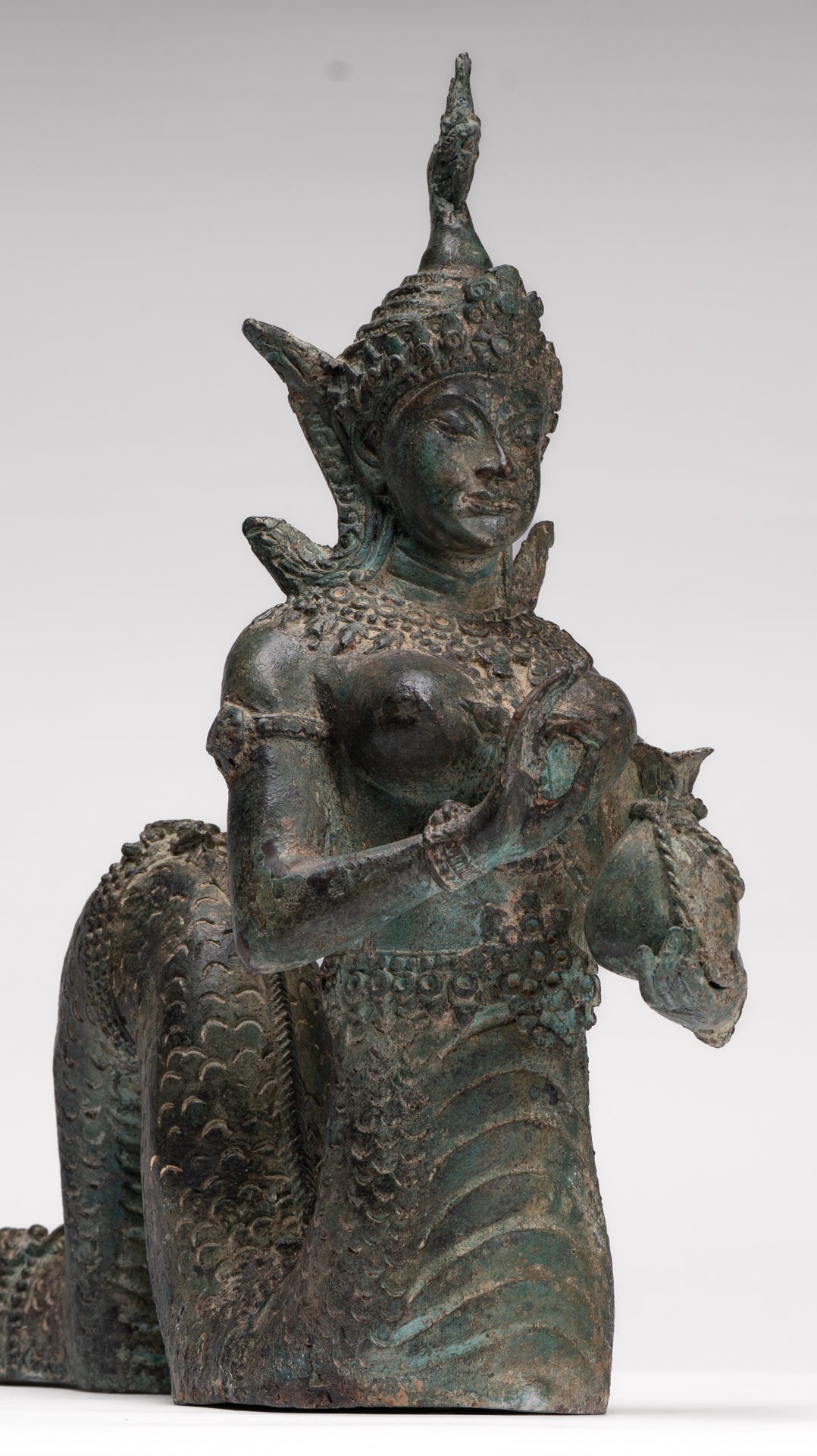 Naga Statue - Antique Thai Style Bronze Female Deity with Naga Tail Statue - 41cm/16"