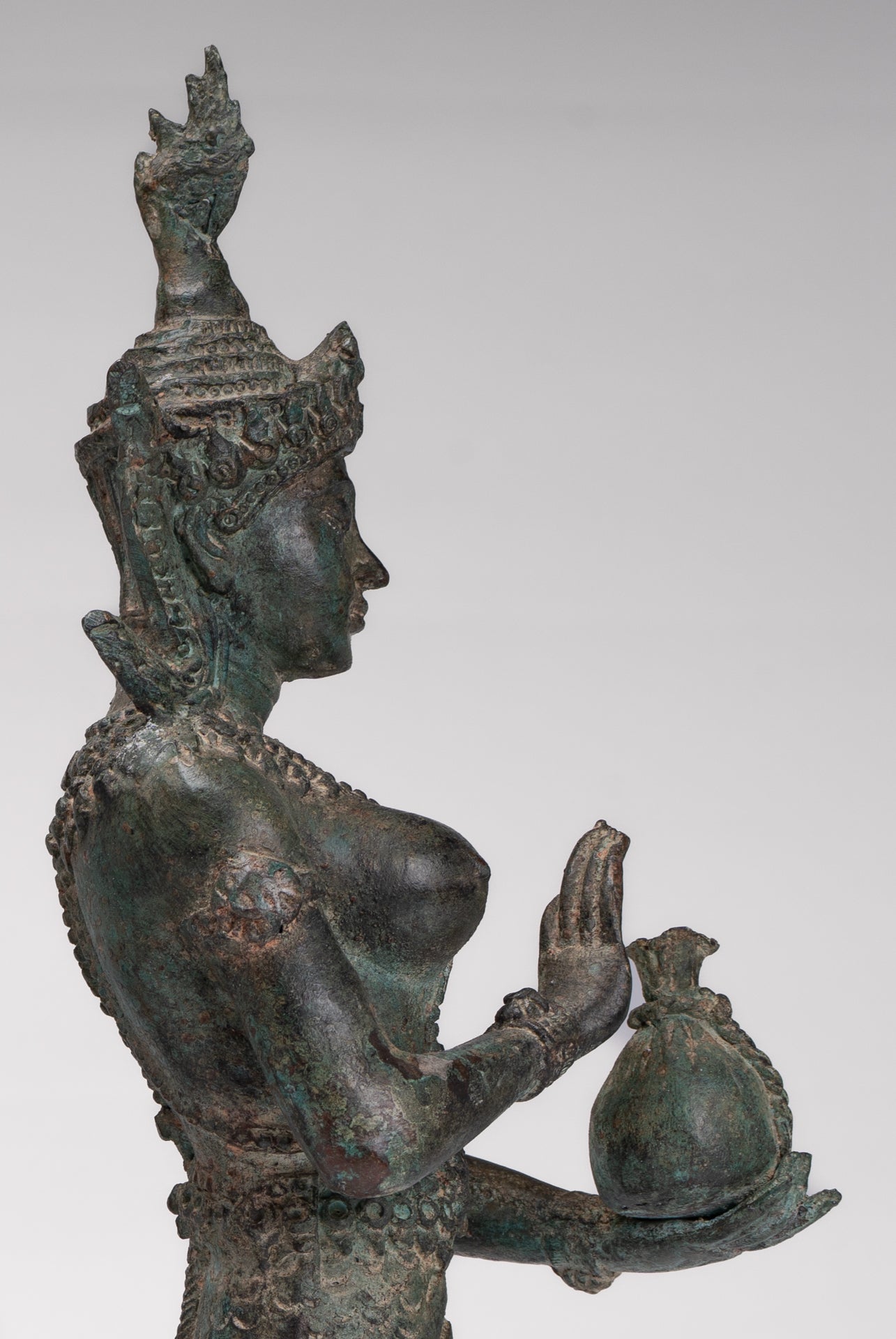 Naga Statue - Antique Thai Style Bronze Female Deity with Naga Tail Statue - 41cm/16"