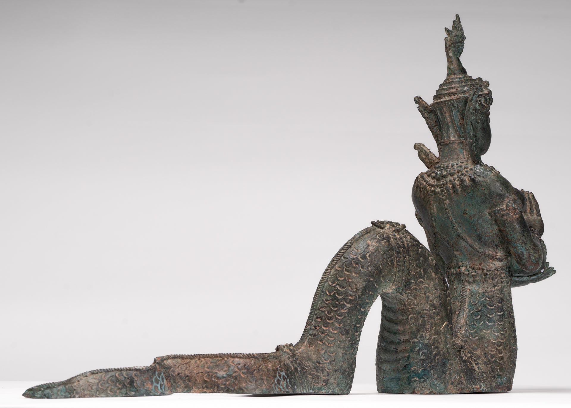 Naga Statue - Antique Thai Style Bronze Female Deity with Naga Tail Statue - 41cm/16"